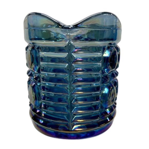 Vintage Indiana Blue Iridescent Carnival Glass Windsor 3 inch Cream Pitcher EUC - Picture 7 of 13